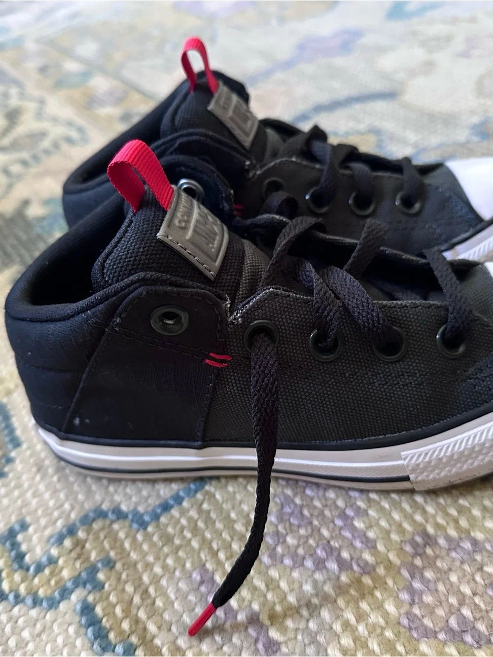Converse Kids Black High-Top Sneakers with Red Pull Tab